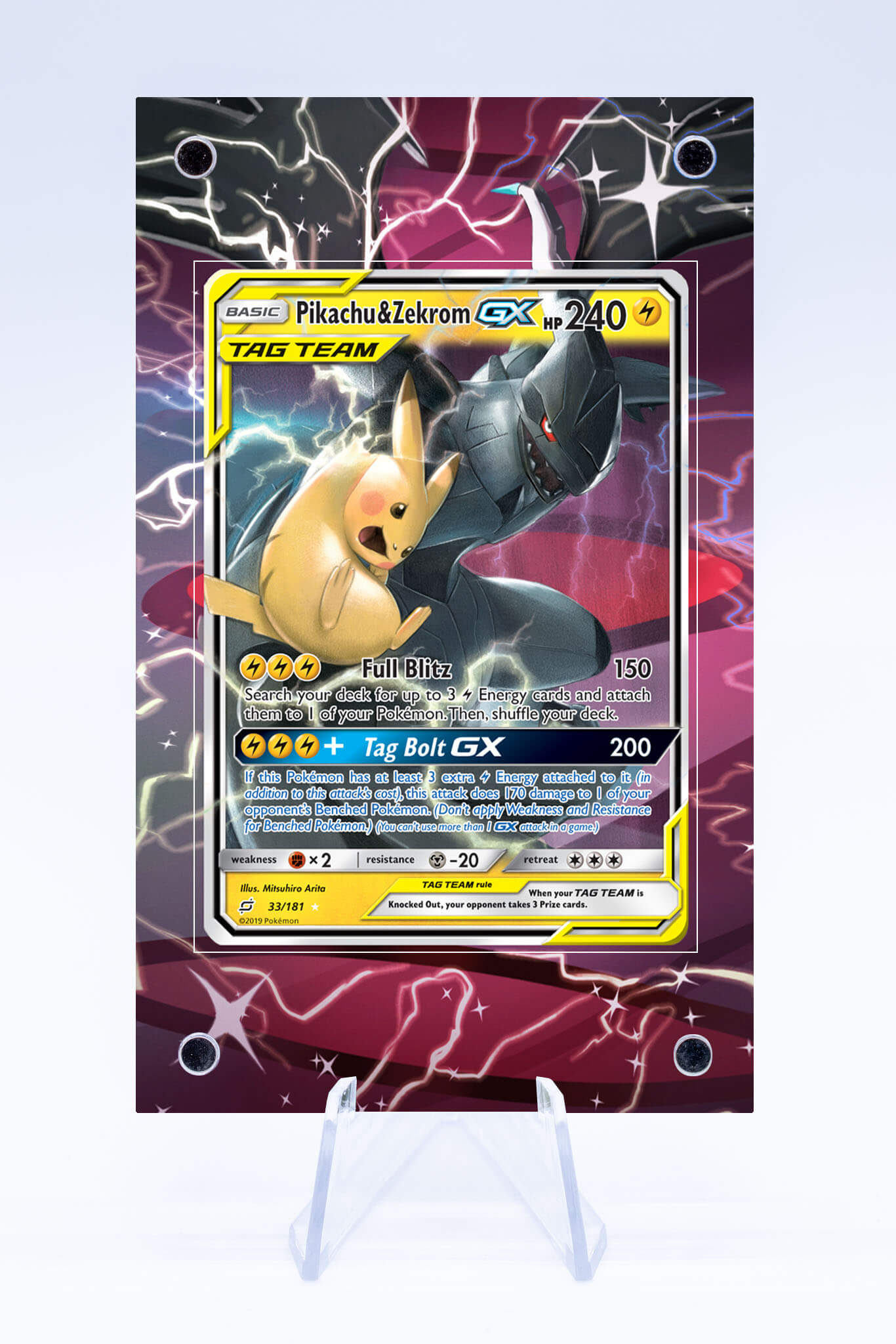 Pikachu and Zekrom GX 33 181 Case | Sun Moon Team Up | Art Guard (Ungraded)